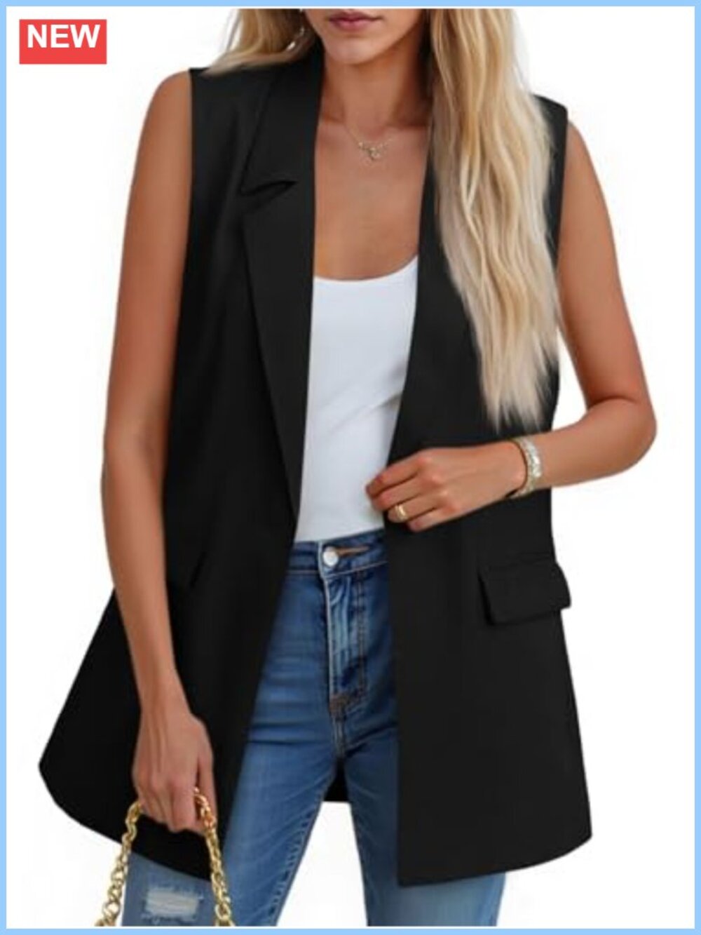 Sleeveless Blazer Vest Work Office Suit Jacket Polyester Rayon Spandex